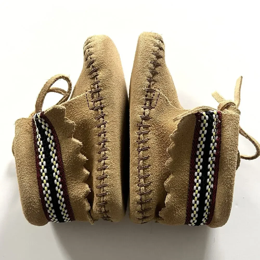 Minnetonka Moccasins Tan Suede Leather Lace Boots Braid Bootie 1101 Infant 3
